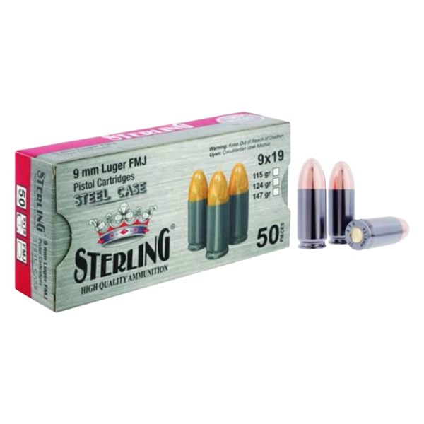 STERLİNG 9X19 9MM LUGER FMJ-115 GRN (ÇELİK KOVAN) TABANCA FİŞEĞİ (1000 ADET)